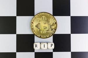 The cryptocurrency  end of bitcoin business content image close up. photo