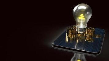 light bulb and gold coins on tablet for idea or business content 3d rendering. photo