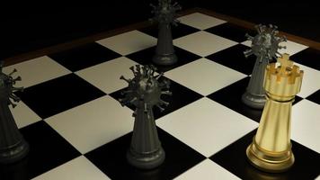 The gold chess and virus on boardgames 3d rendering for strategy concept. photo