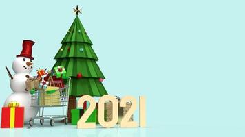 The snowman and shopping cart for Christmas and new year  holiday content 3d rendering photo