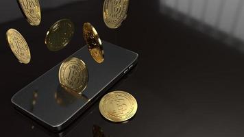 smart phone and bitcoin 3d rendering for business concept. photo