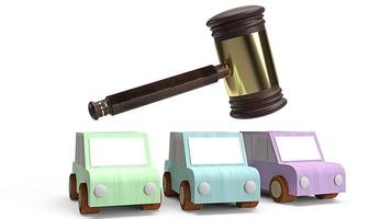 automóviles y justicia de martillo para el concepto de subasta de automóviles representación 3d.