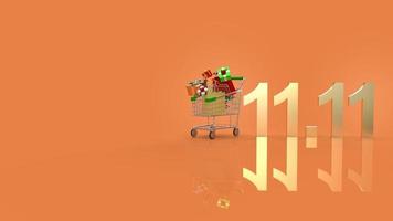 shopping cart and gold text 11.11 for shopping content 3d rendering. photo