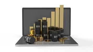 el aceite agradece y el gráfico en la representación 3d de la computadora portátil para el contenido de petróleo. foto