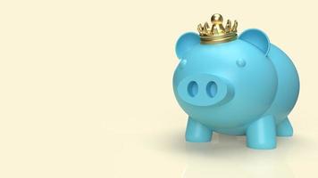 The blue pig bank and crown for business content 3d rendering photo