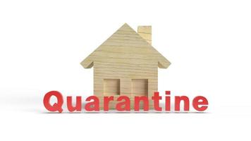 red quarantine and wood house word 3d rendering on white background for outbreaks content. photo