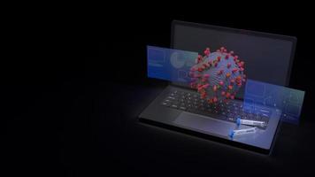 corona virus and  science tube on notebook 3d rendering for medical content. photo