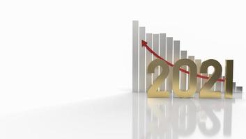 The  gold number 2021 and chart arrow up for business content 3d rendering. photo