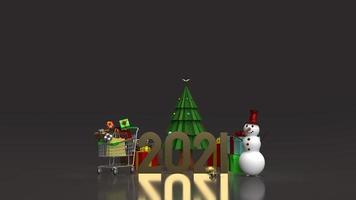 The snowman and shopping cart for Christmas and new year  holiday content 3d rendering photo