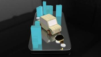 car and city  on smartphone screen for map navigation app concept 3d rendering. photo