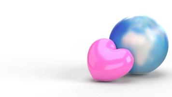 world and pink heart 3d rendering  for  holiday content. photo