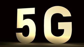 el oro 5g en la oscuridad 3d renderizado para contenido tecnológico. foto