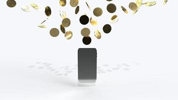 The mobile and gold coins 3d rendering for business content. photo