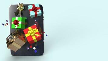 Tablet  and Gift box  3d rendering for shopping online or celebration concept. photo