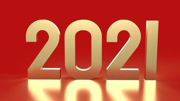 The 2021 gold number on red background 3d rendering. photo