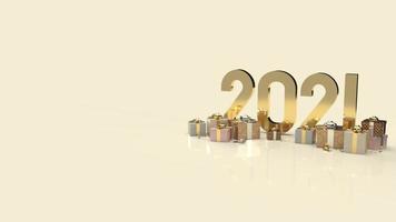 gold 2021 text and gift box for new year content 3d rendering. photo