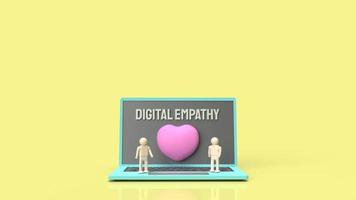 pink hearth  and wood man figure stand on notebook for Digital empathy content 3d rendering photo