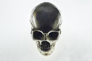 skull close up on glow light abstract  background . photo