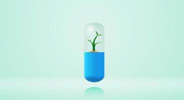 3d rendering capsule tree Sapling for medicine content. photo