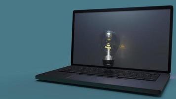 Light bulb in laptop  for idea content 3d rendering. photo