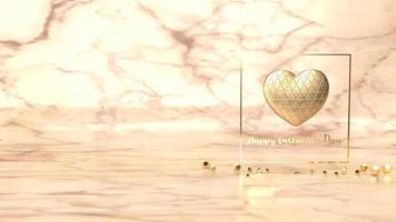 corazón de oro y marco de oro sobre fondo de mármol representación 3d para el contenido del día de san valentín. foto