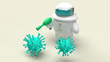 traje de hombre hazmat y renderizado 3d de virus para contenido médico. foto
