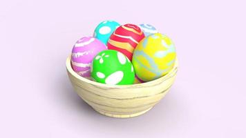 Easter eggs in wood bowl 3d rendering for holiday content. photo