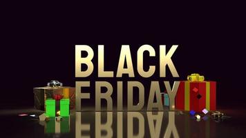 black friday  gold text and gift box on black background  for shopping content 3d rendering. photo