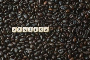 coffee roasted and text wood cube close up image. photo