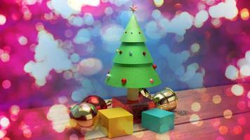 Christmas tree on wood table 3d rendering image for christmas celebration content. photo