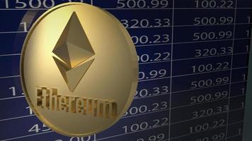 gráfico de monedas ethereum para representación 3d de contenido de criptomonedas. foto