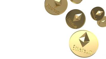 Ethereum  coins  cryptocurrency  falling in  white background 3d rendering photo