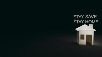 home and  text stay save stay home in black background 3d rendering for social distancing content. photo