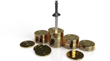 sword in gold coins for business content 3d rendering. photo