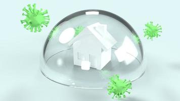 virus y casa en renderizado 3d de cúpula de vidrio para trabajar desde contenido doméstico. foto