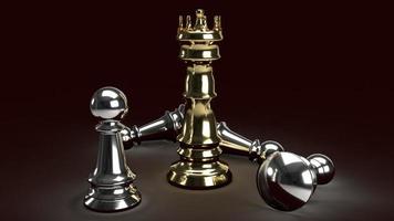 gold king chess and silver Pawn in dark tone 3d rendering for business content. photo