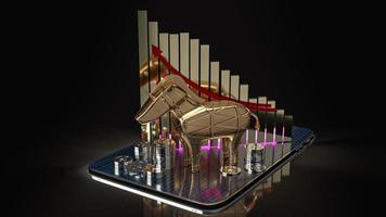 The gold unicorn and chart on tablet for start up business content 3d rendering. photo