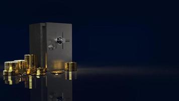 safe box and gold coins in dark background for  security content 3d rendering photo