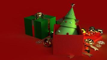 árbol de navidad en caja de regalo renderizado 3d para contenido navideño. foto