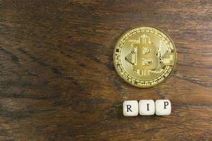 The cryptocurrency  end of bitcoin business content image close up. photo