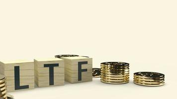 The ltf text on wooden cube and coins 3d rendering  for Business content. photo