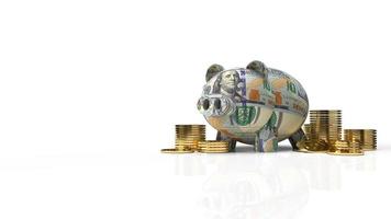 piggy bank skin 100 dollar bank note and coins  for business content 3d rendering. photo