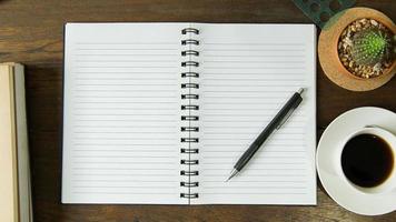 Business person working on wood table Flat lay background. photo