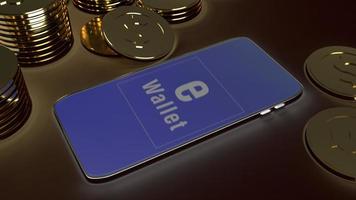 mobile symbol e wallet  and gold coins 3d rendering for e business concept. photo