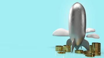 rocket and gold coins 3d rendering for start up content. photo