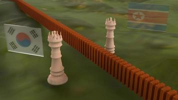 chess on map north Korea and south Korea flags   3d rendering for  border content. photo