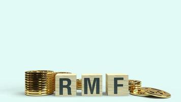 rmf text on wooden cube and coins 3d rendering  for Business content. photo