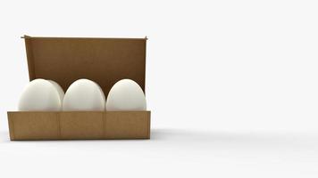 huevos en caja de papel sobre fondo blanco representación 3d para contenido de alimentos. foto