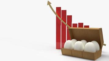 huevos en caja de papel y gráfico sobre fondo blanco representación 3d para contenido de alimentos. foto