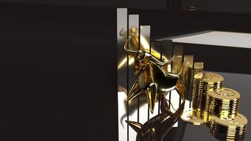 golden bull and gold coins  3d rendering for business content. photo